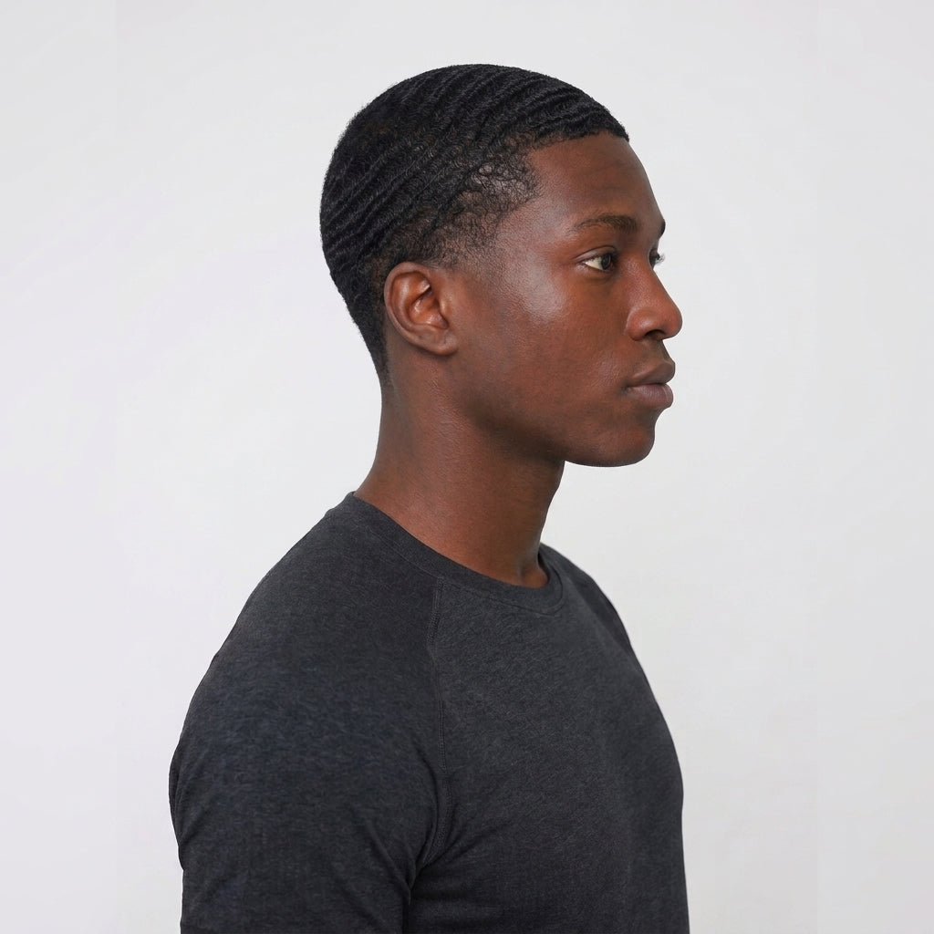Model with natural 360 waves shown without a durag